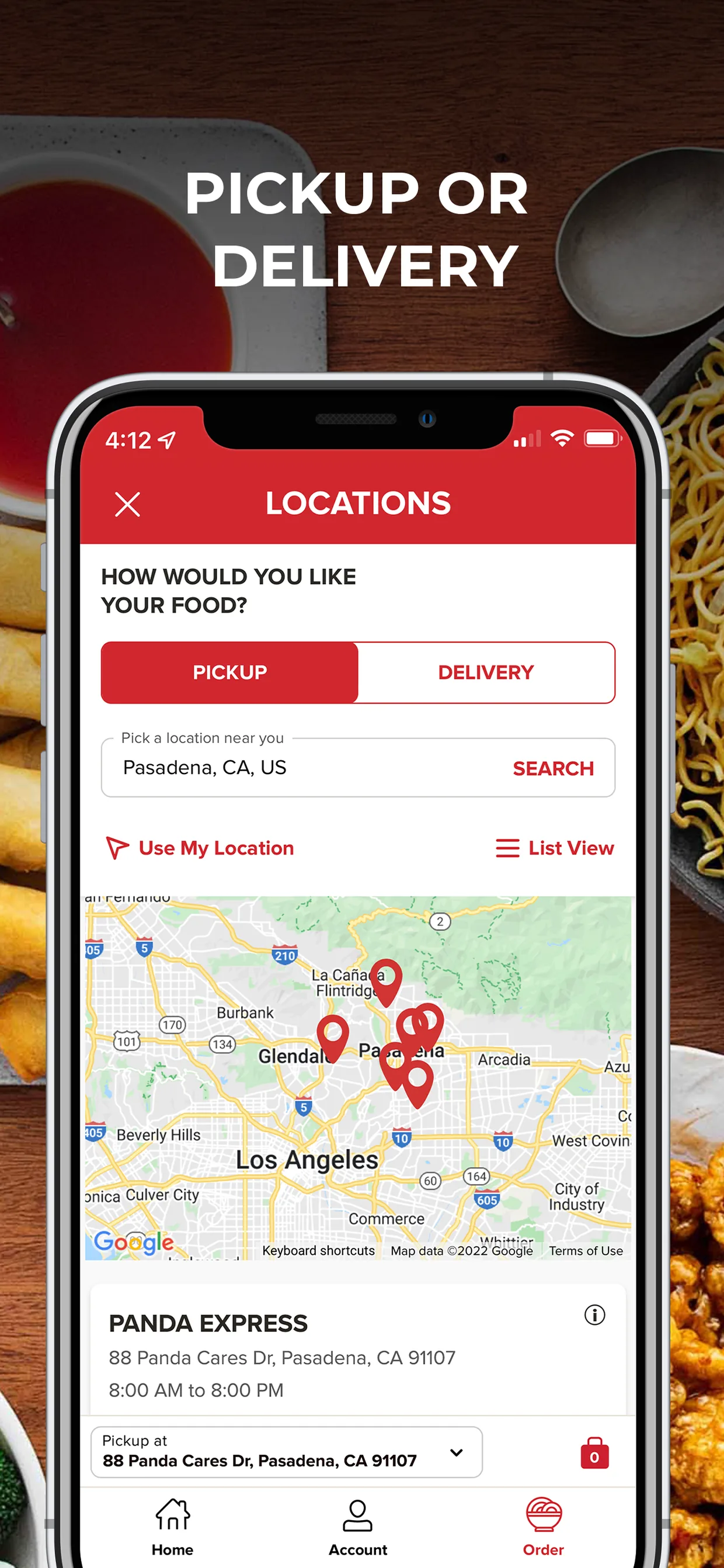 App Store screenshot — “Pickup or delivery,” locations map