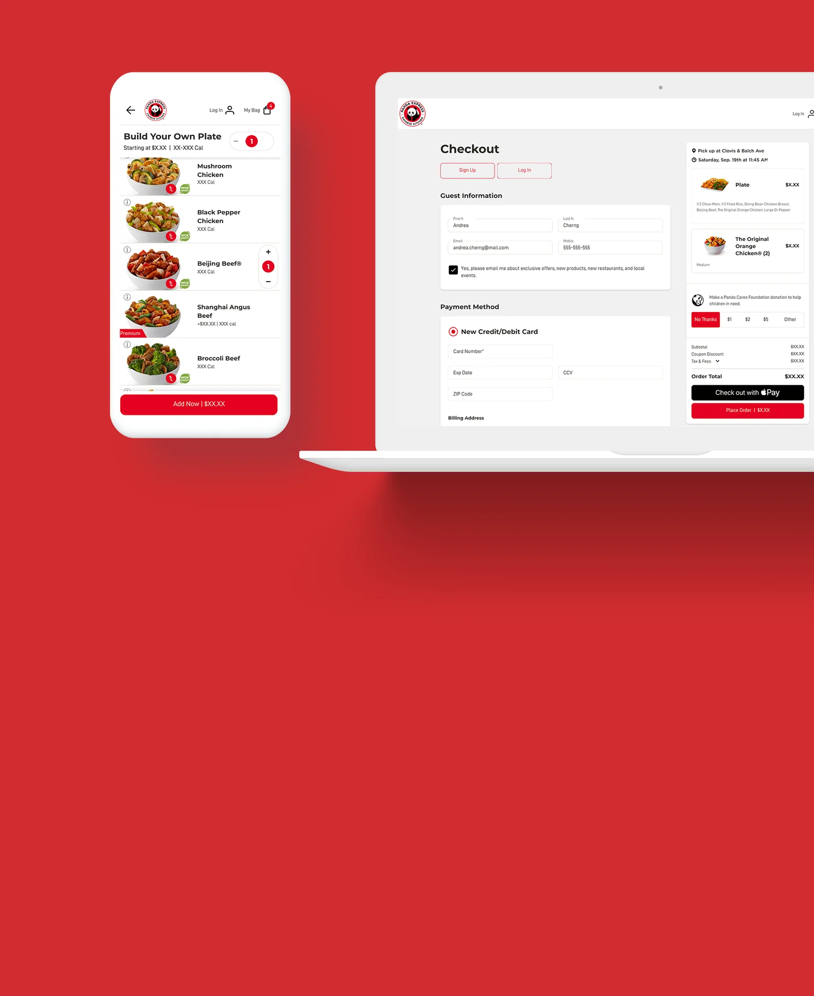 Panda Express ordering on the phone app and the web checkout — one experience across surfaces