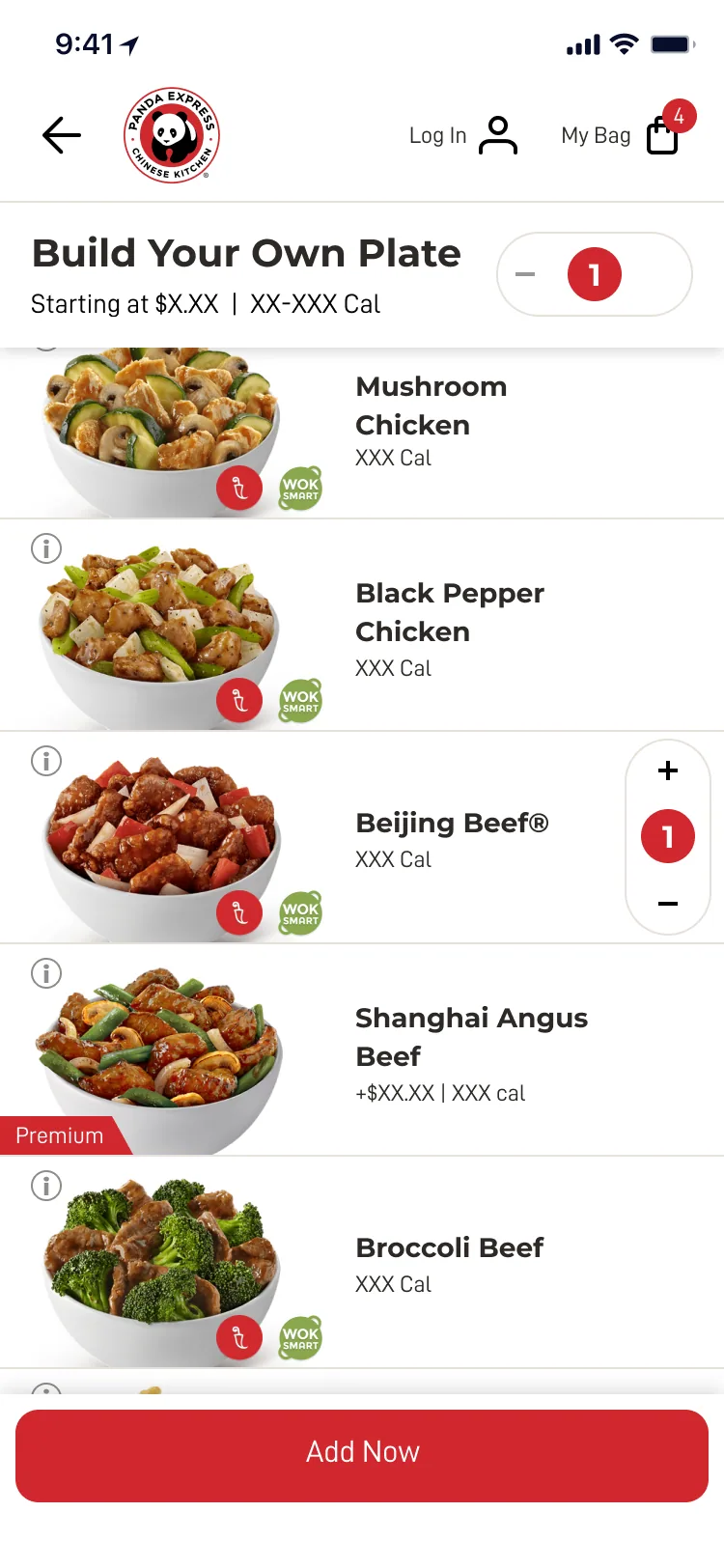 Panda Express app — Build Your Own Plate