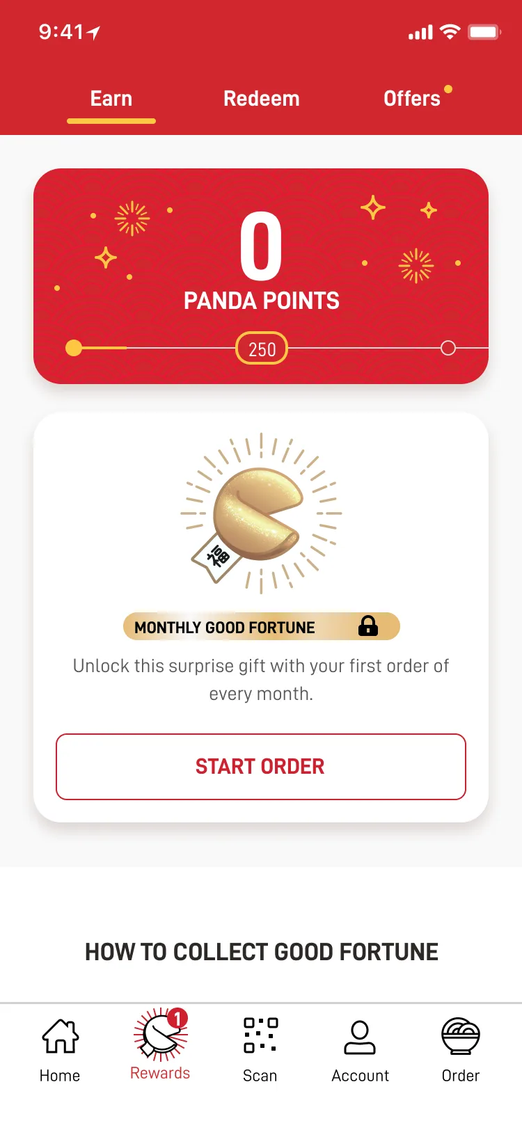 Panda Rewards home at 0 points
