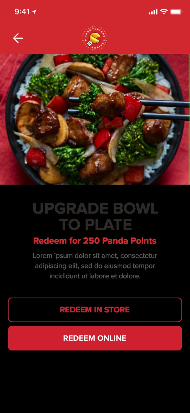 Reward detail — upgrade Bowl to Plate, redeemed online