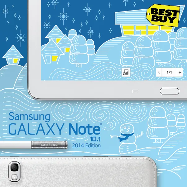 Galaxy Note 10.1 holiday illustration post, co-branded with Best Buy
