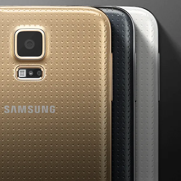 Galaxy S5 gold back — camera and dimpled texture macro