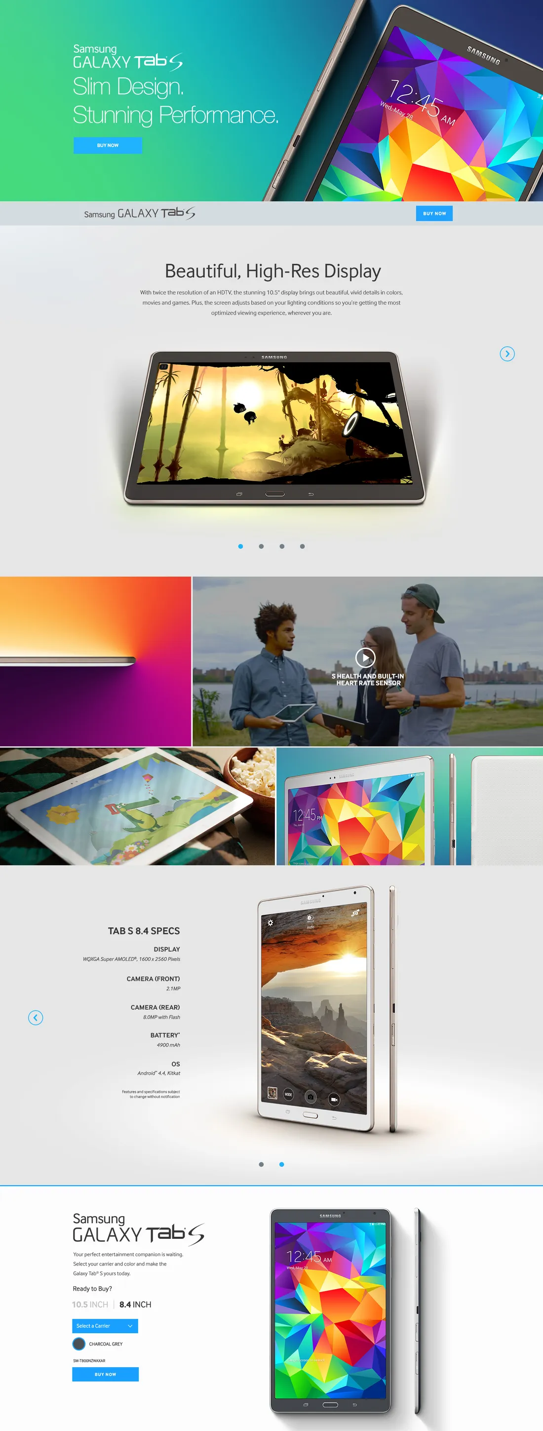 Samsung Galaxy Tab S product page — “Slim Design, Stunning Performance”