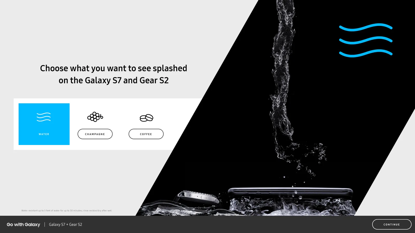 In-store table screen — choose a Galaxy S7 “splash” reveal