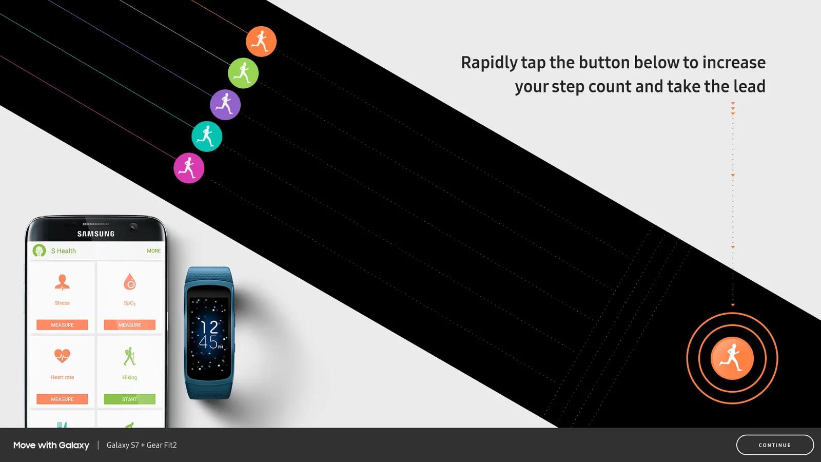 In-store table screen — tap to raise your Gear Fit step count
