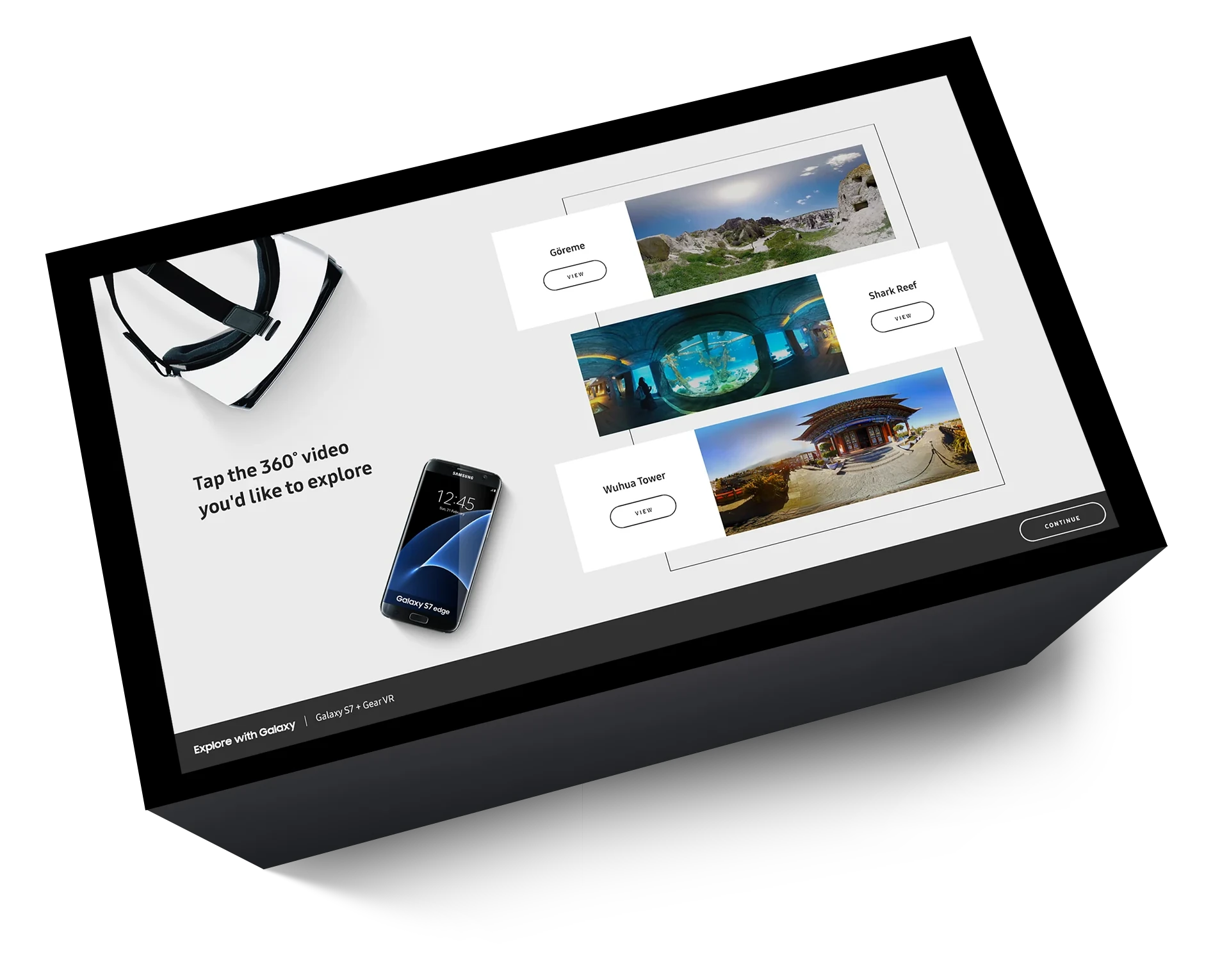 Interactive in-store table with the Galaxy S7 + Gear VR experience on screen