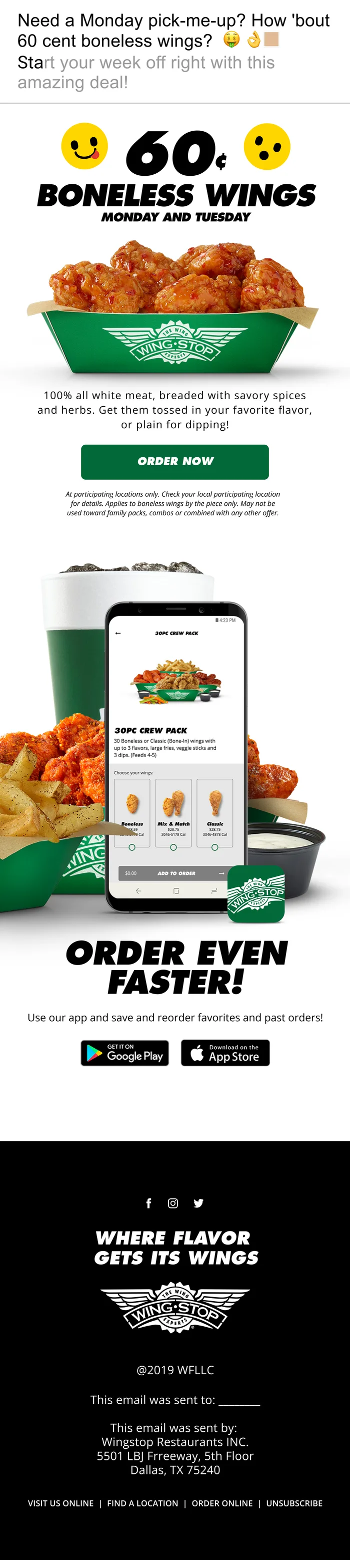 Wingstop CRM campaign email